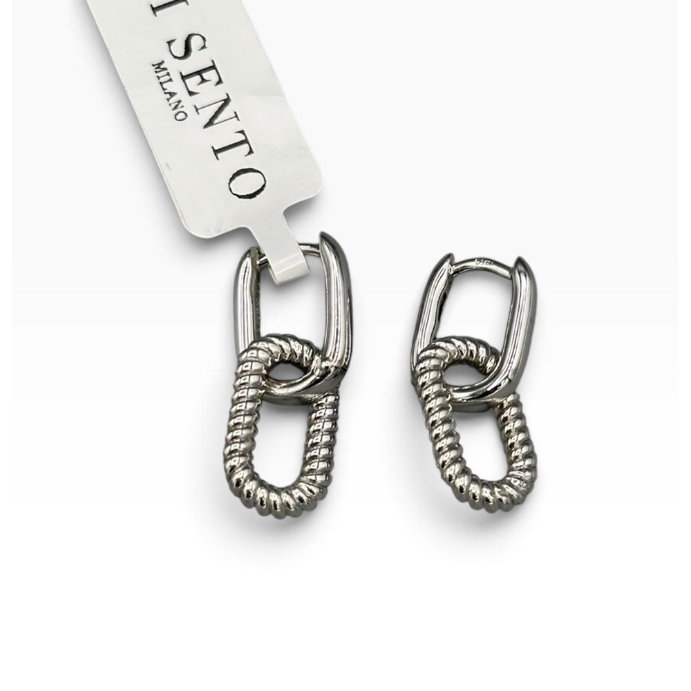 TI SENTO Milano Signature Ribbed Chain Hoop Earrings 925 Sterling Silver